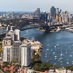 Alpha Global Experience Centre location overlooking Sydney harbor and city skyline